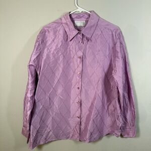 Silk Club Collection Shirt Top Purple Shimmer Texture Collar Button Large